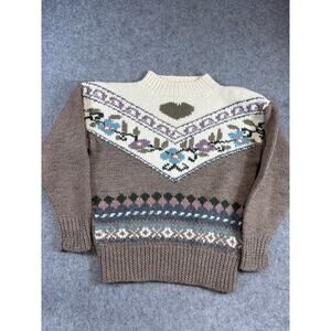 Vtg 90s Studio Michelle Stuart Sweater Womens Medium Tan Heart Fair Isle Aztec